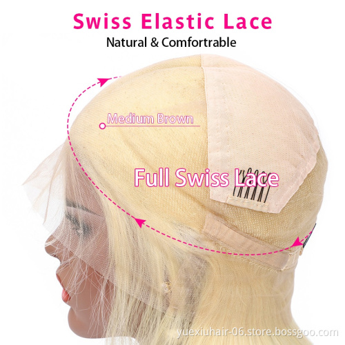 Blonde 613 Full Lace Wig 100%Human Hair Cuticle Aligned Short Bob Wigs For Black Women